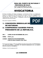 Convocatoria Al Pueblo de La Provincia de Islay-Matarani