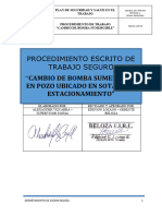 Procedimiento Escrito de Trabajo Seguro ": Cambio de Bomba Sumergible en Pozo Ubicado en Sotano 2 - Estacionamiento"