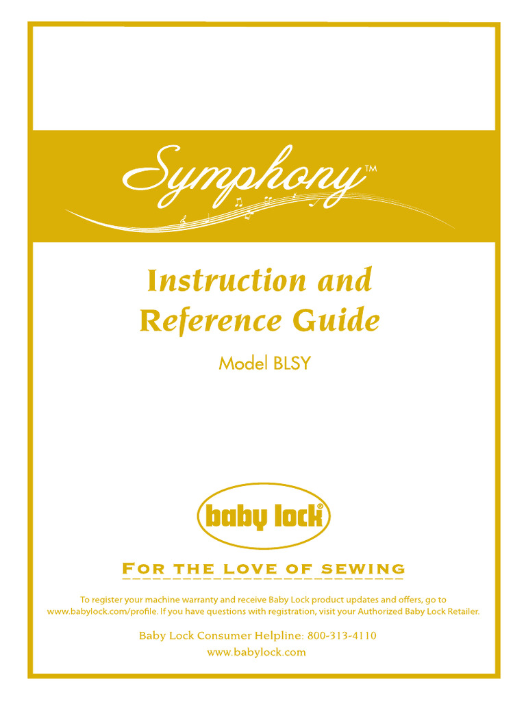 Baby Lock Symphony BLSY Sewing Machine Instruction Manual PDF