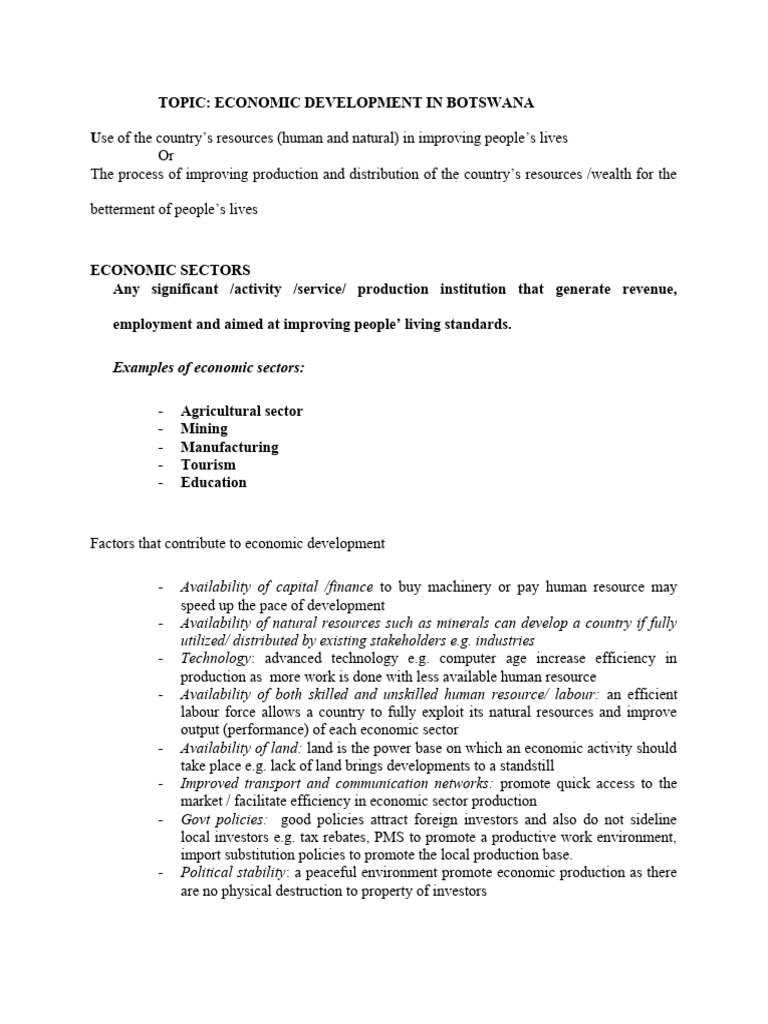 Economic Development in Botswana PDF Employment Resource