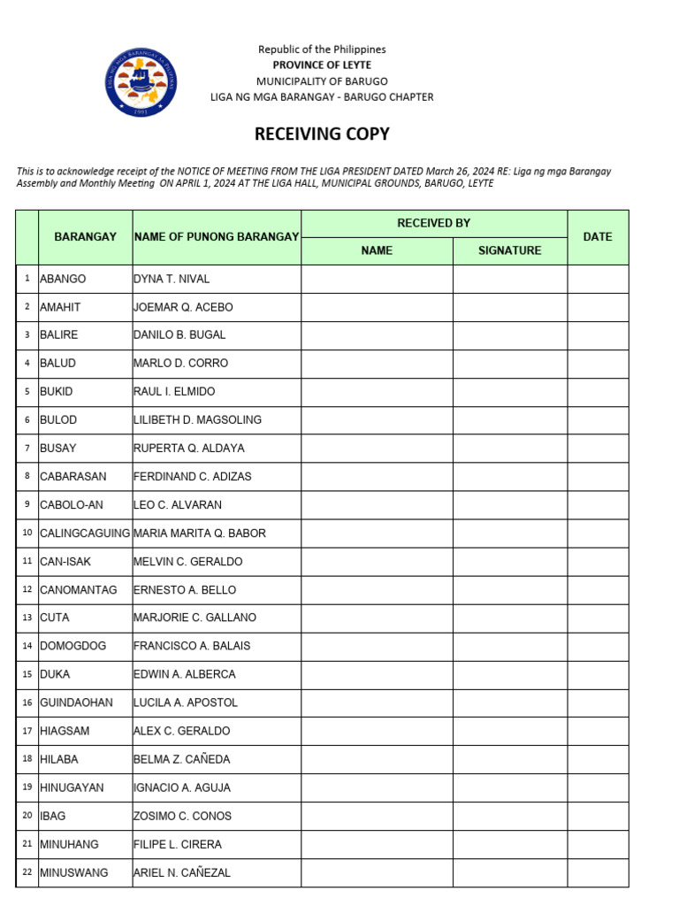 RECEIVING COPY - Liga Meeting | PDF