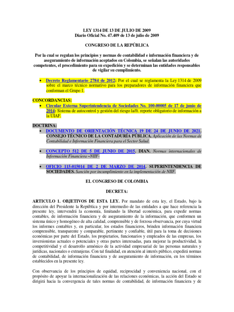Normas Contables Colombia Ley 1314 | PDF | Contabilidad | normas ...