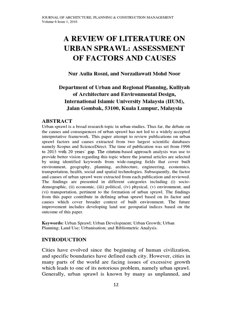 Urban Sprawl: Factors and Causes Review | PDF | Cost Of Living | Urban ...