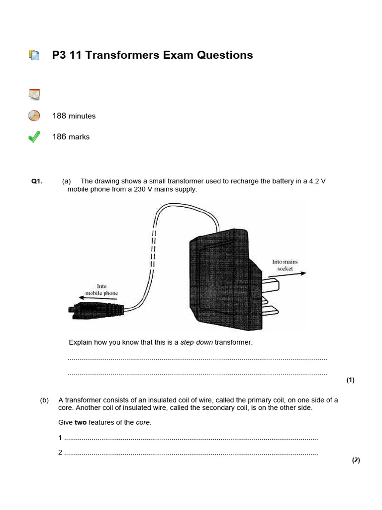 Transformers Exam Questions Overview | PDF | Transformer | Inductor