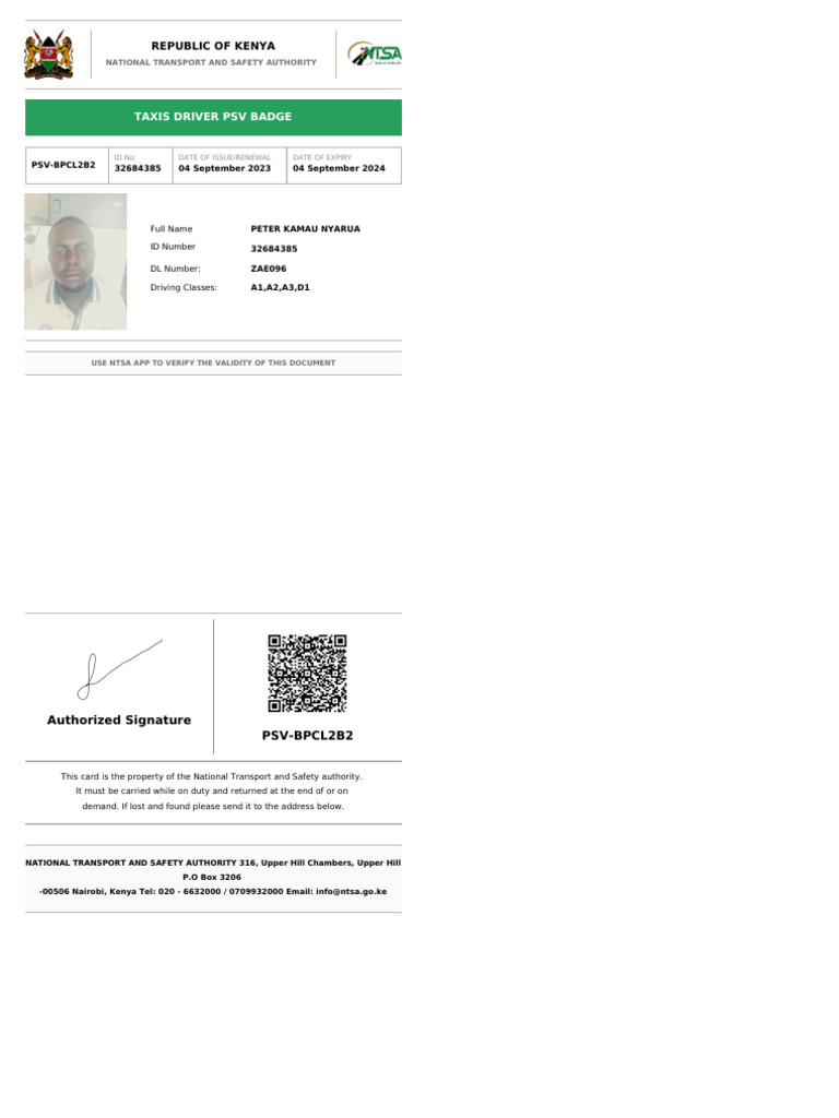 Taxi Driver PSV Badge Details | PDF