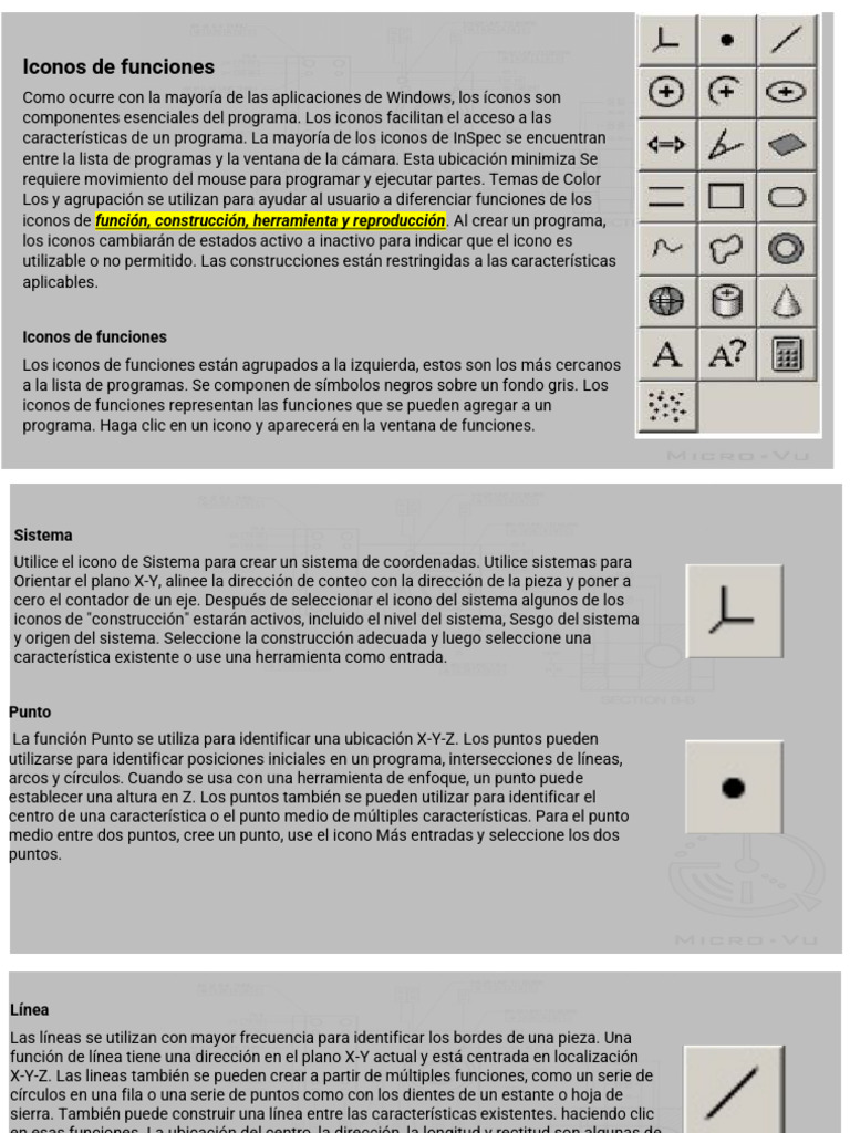 Iconos y funciones de Micro-Vu InSpec | PDF | Ventana (informática ...