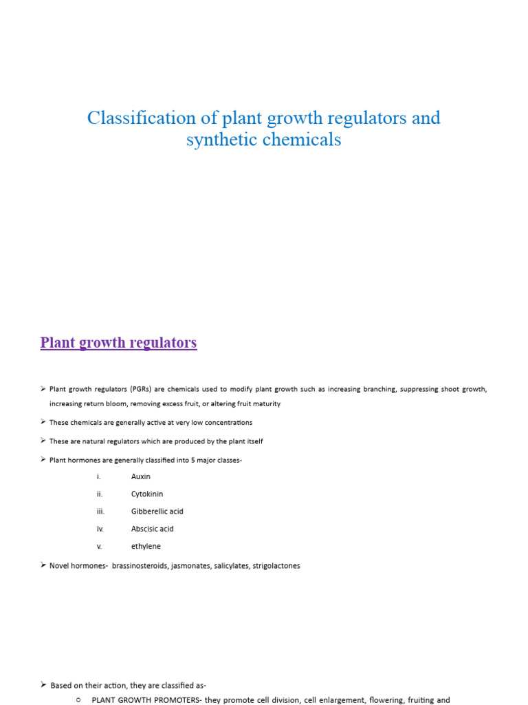 Classification of Plant Growth Regulators and Synthetic Chemicals and ...