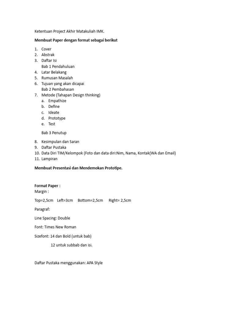 Ketentuan Paper Project Akhir IMK | PDF