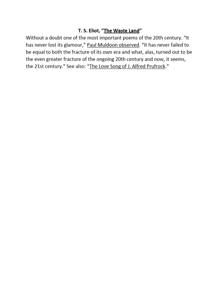 T.S. Eliot's The Waste Land Analysis | PDF
