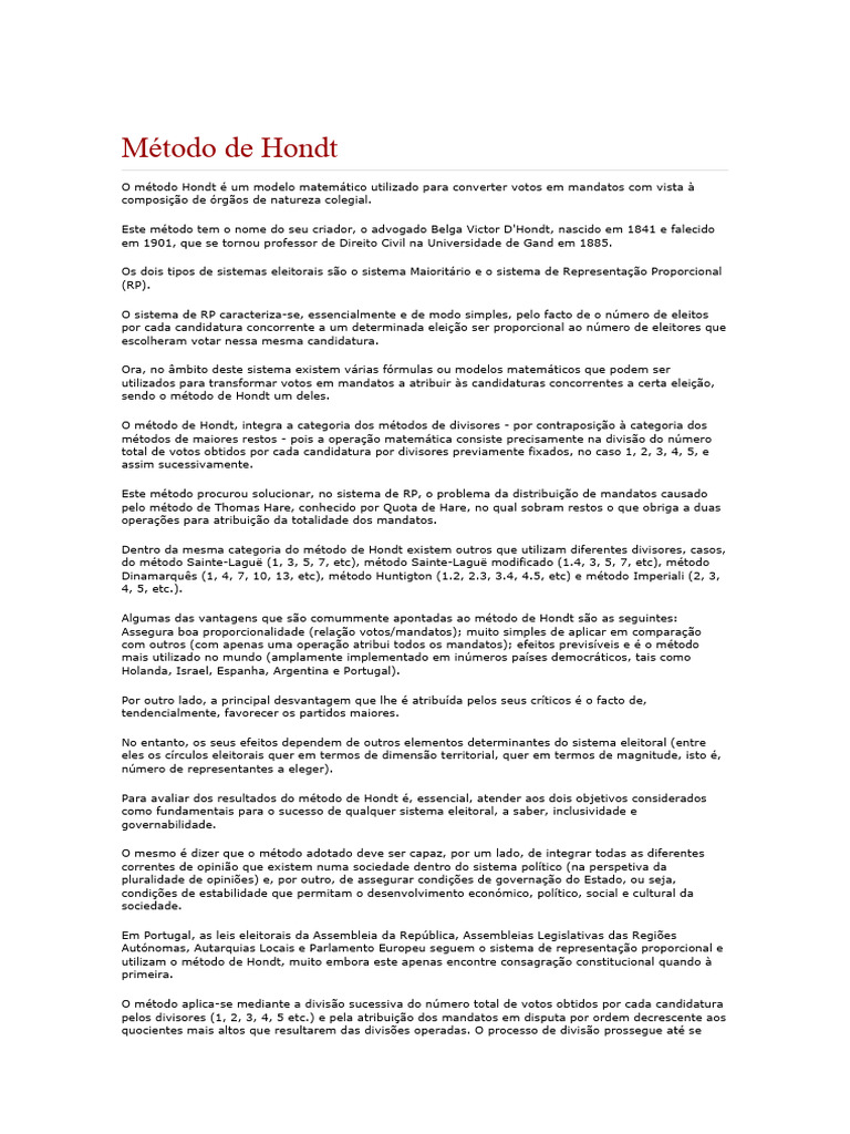Metodo De Hondt