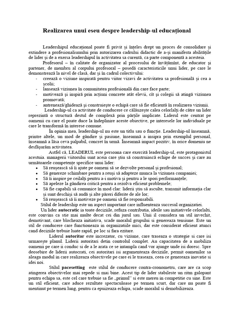 Leadershipul Educațional | PDF