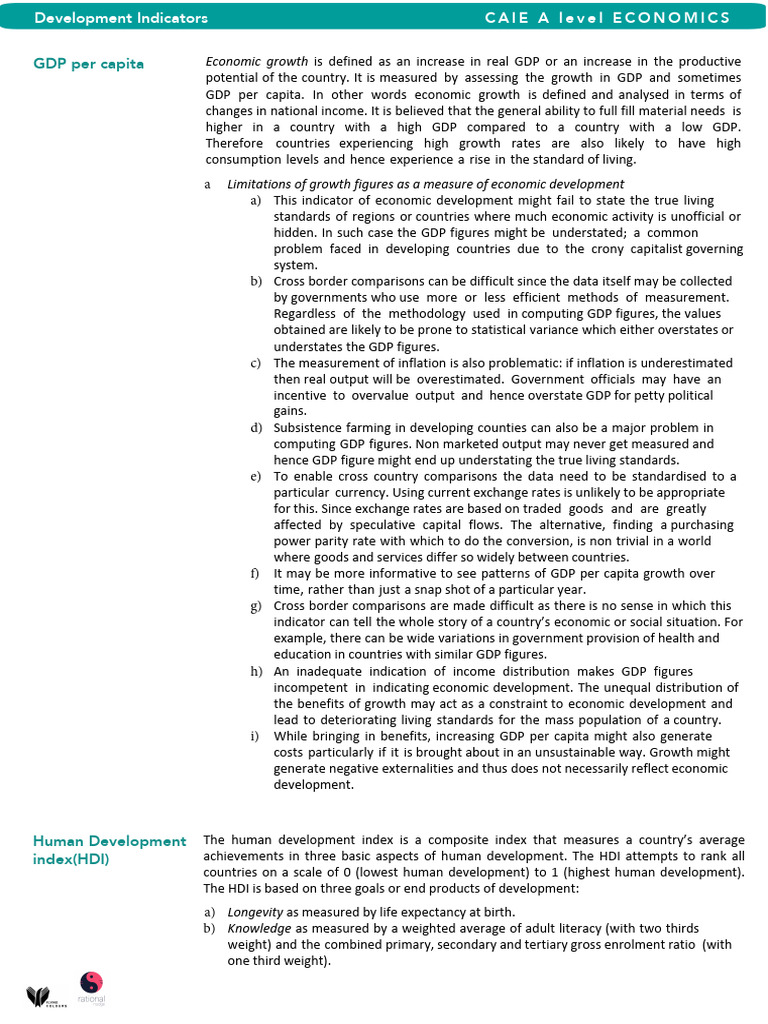 Economic Growth and Development Indicators | PDF | Cost Of Living ...