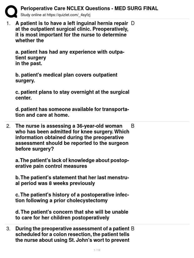Perioperative Care PART 1 | PDF | Surgery | Patient