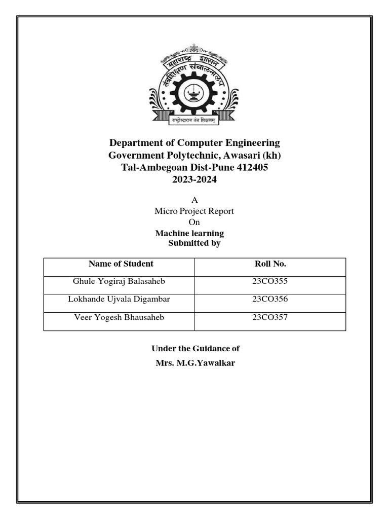 Micro Project Report on Machine Learning | PDF | Application Software ...