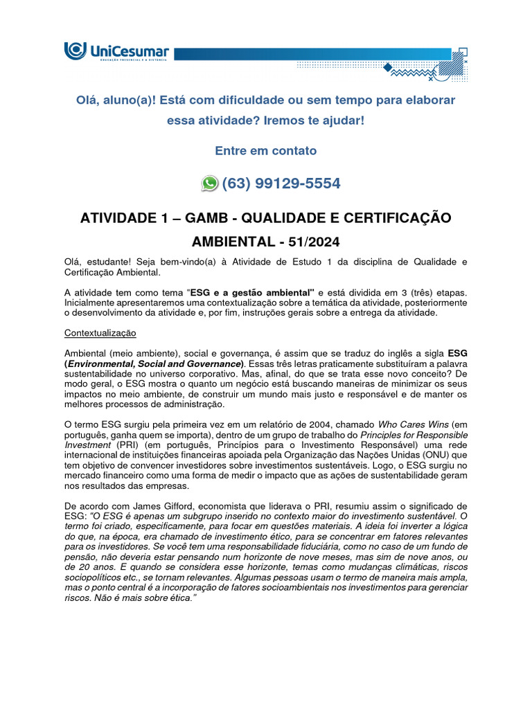 ESG: Gestão Ambiental e Sustentabilidade | PDF | Governança | Partes ...