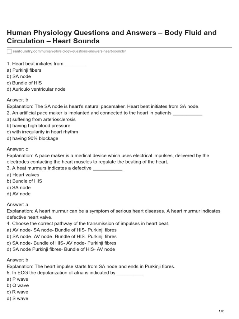 Heart Physiology Q&A: Sounds and Functions | PDF | Heart Valve | Heart