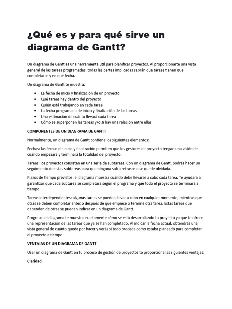 Qué Es y para Qué Sirve Un Diagrama de Gantt | Descargar gratis PDF