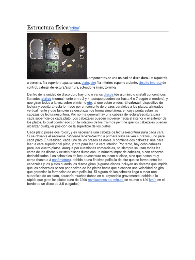 Estructura física del disco duro | PDF | Disco duro | Datos de computadora