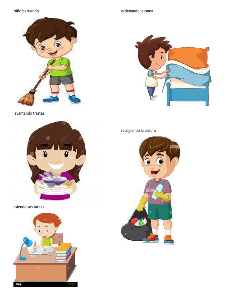 Documento PDF mostrando a un niño barriendo, resaltando la importancia de la responsabilidad en las tareas del hogar.