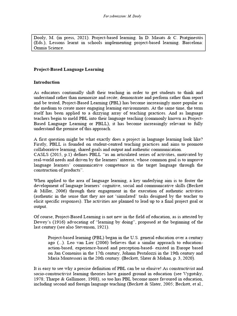 Project-Based Language Learning Overview | PDF | Learning | Project ...
