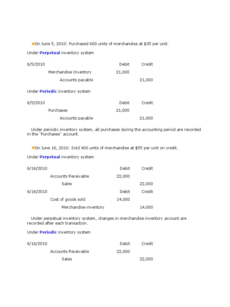 Inventory Accounting: Perpetual vs. Periodic | PDF | Debits And Credits ...