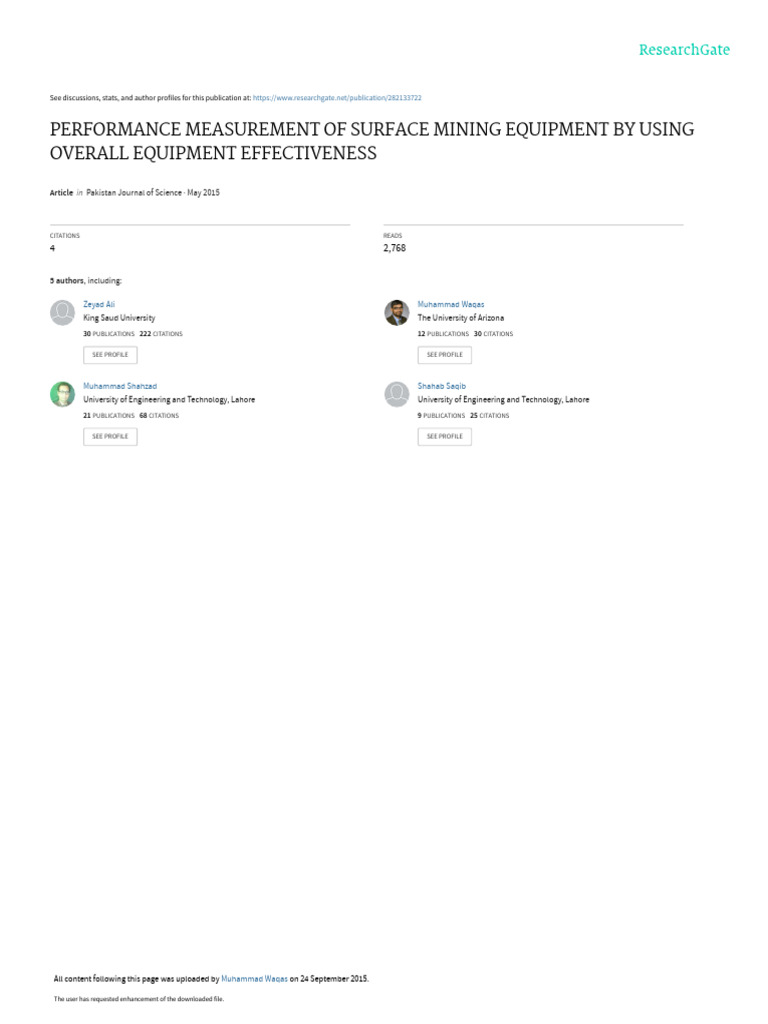 Mining Equipment Performance Evaluation | PDF | Mining | Production And ...