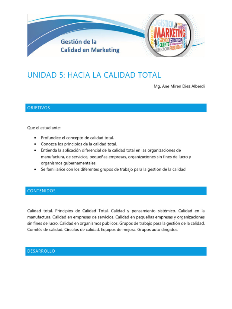 Unidad 5 Hacia La Calidad Total | PDF | Calidad (comercial) | Gestión ...