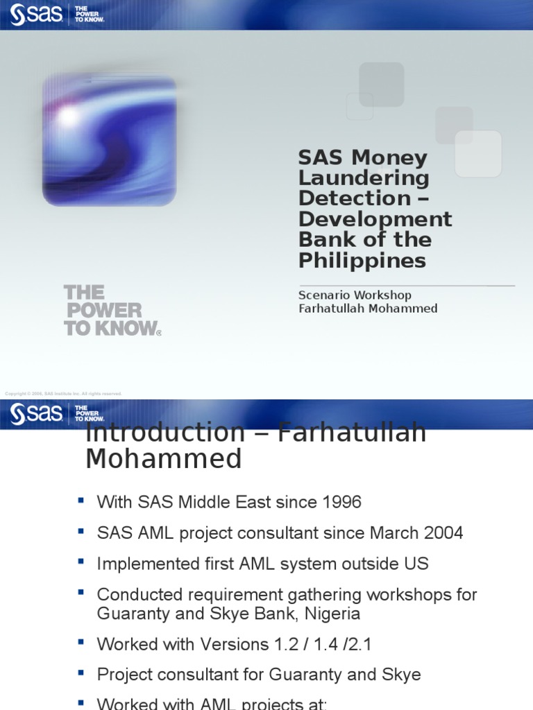 SAS Money Laundering Detection - Development Bank of The Philippines ...
