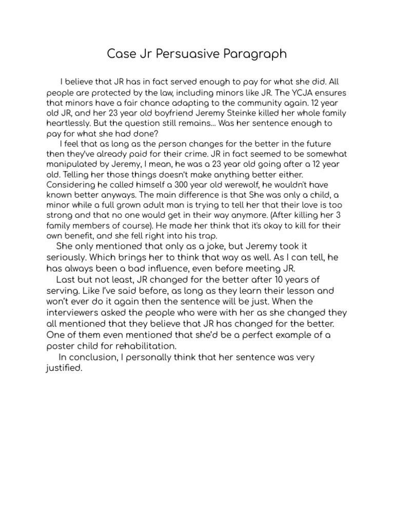 Case JR Persuassive Paragraph | PDF
