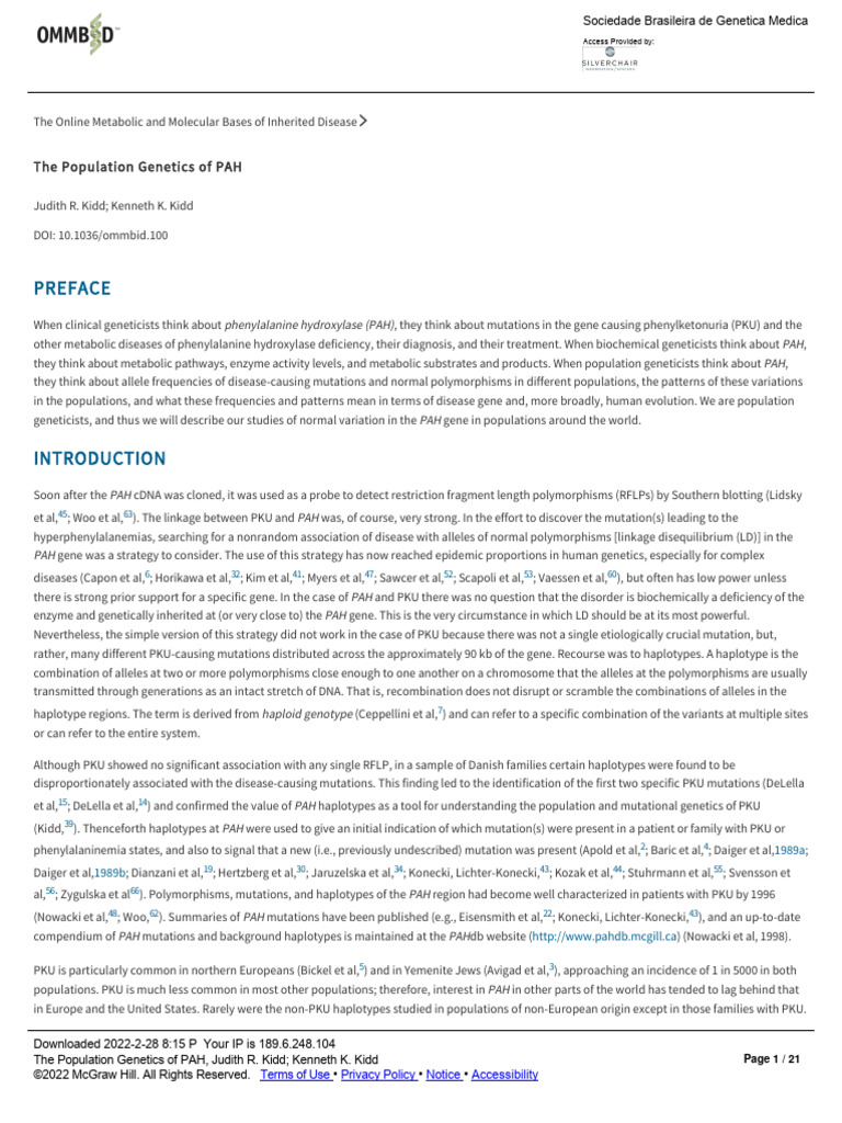 The Population Genetics of PAH | PDF | Genetics | Single Nucleotide ...