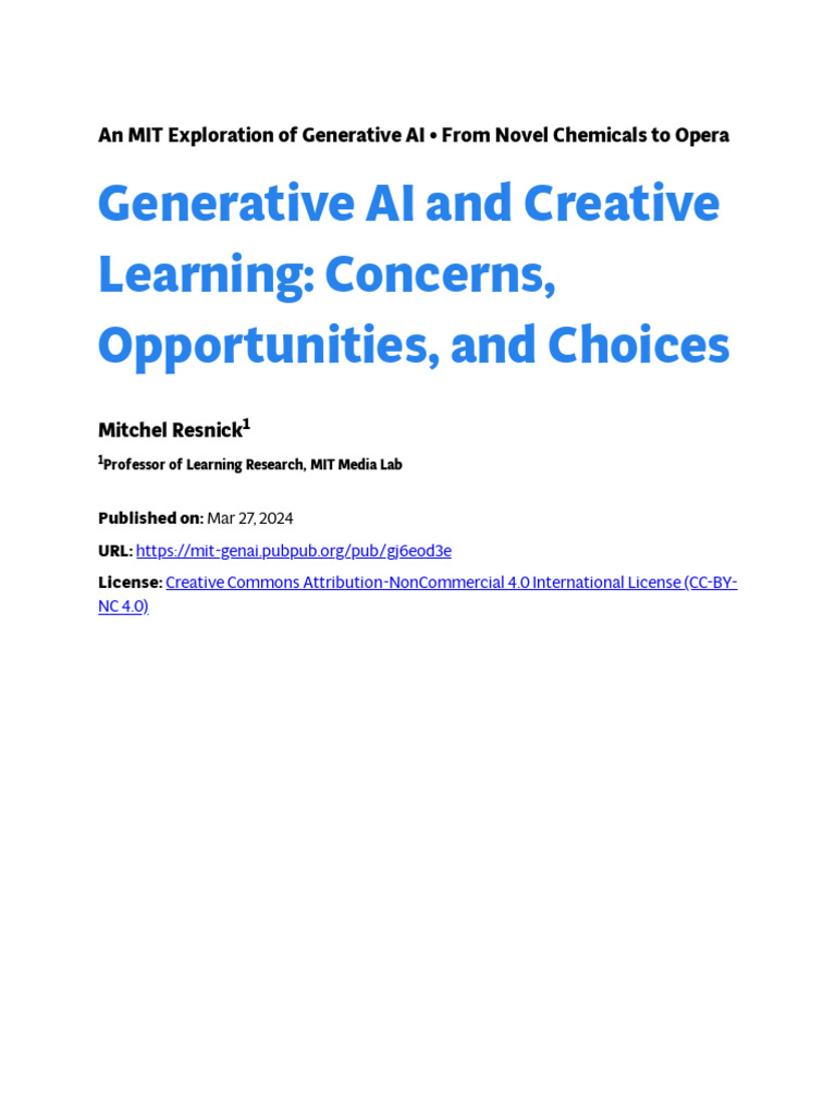 Generative AI and Creative Lear - Mitchel Resnick | PDF | Artificial ...