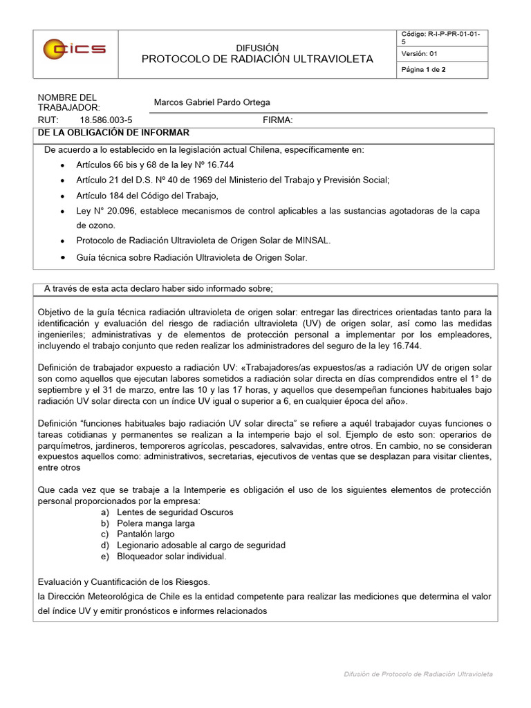 Protocolo de Radiación Ultravioleta | PDF | Ultravioleta | Radiación