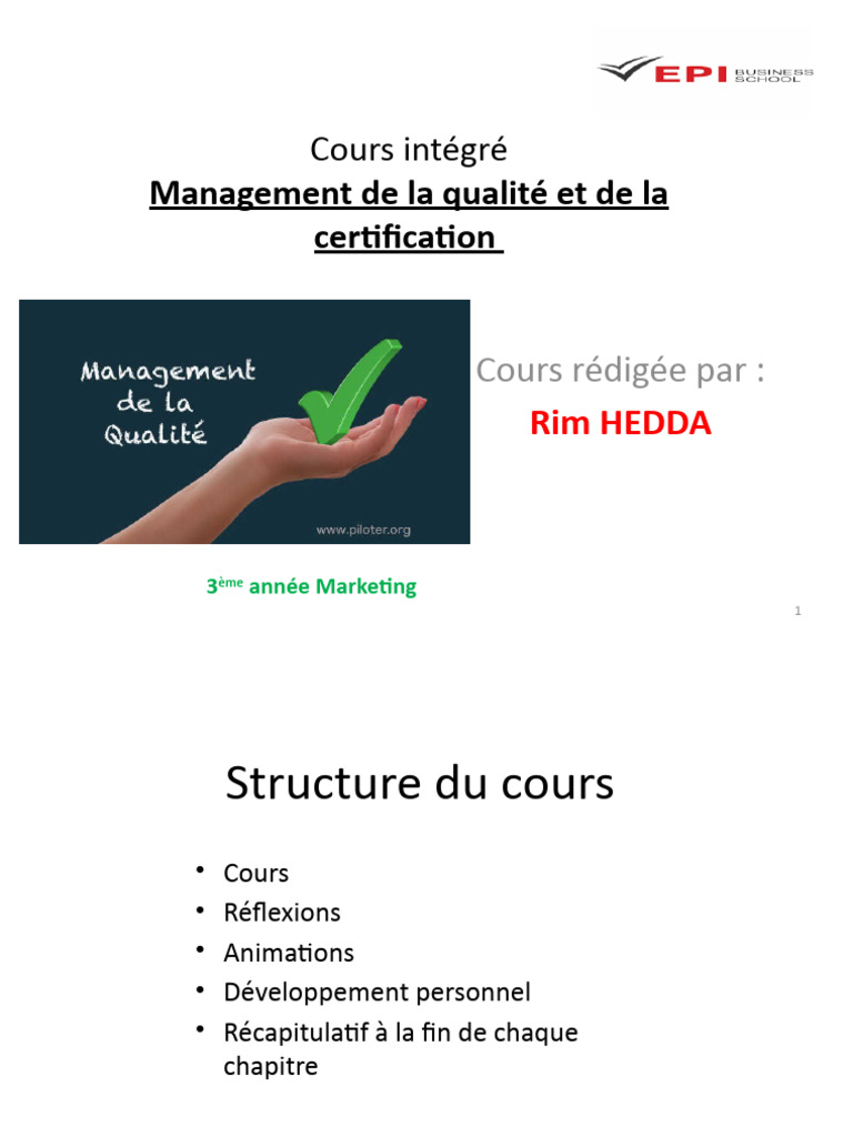 Cours Management de La Qualité Et de La Certification | PDF ...