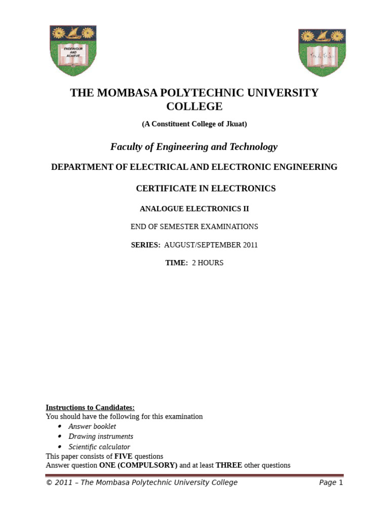 Analogue Electronics II Exam 2011 | PDF | Amplifier | Operational Amplifier