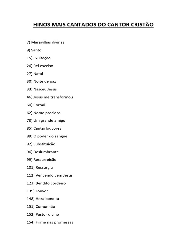 Hinos Mais Cantados Do Cantor Cristão Pdf