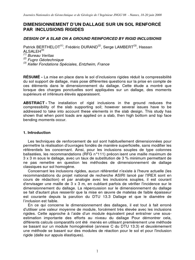 Dimensionnement de dallage avec inclusions rigides | PDF | Génie ...