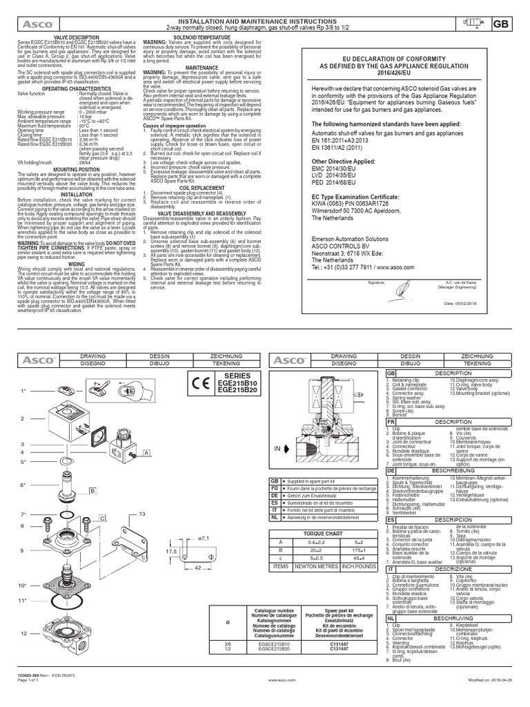 European Instruction Manual Series 215 Solenoid Valve Gas Shut Off de ...