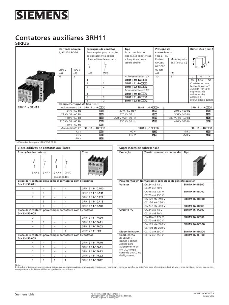 Tabela de Contatores Auxiliares 3RH11 | PDF | Componentes elétricos ...