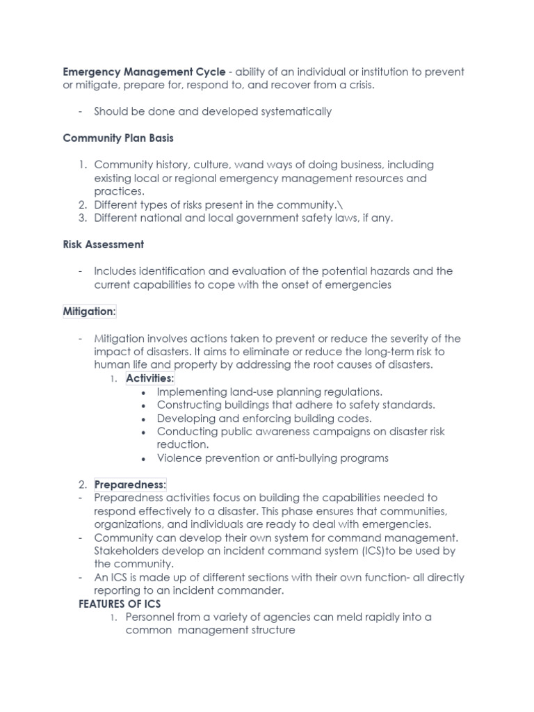 Emergency Management Cycle Pdf Emergency Management Incident