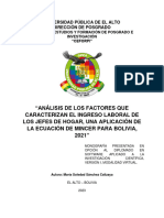 Análisis de Los Factores Que Caracterizan El Ingreso Laboral de Los Jefes de Hogar, Una Aplicación de La Ecuación de Mincer para Bolivia, 2021"