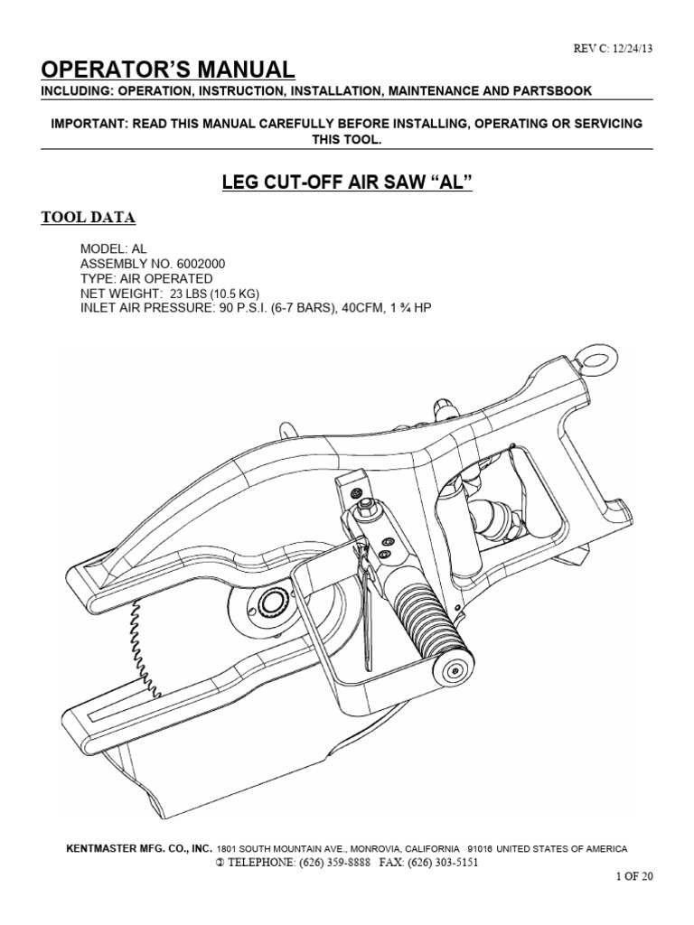 Kentmaster AL Air Saw Operator Manual | PDF | Valve | Gear