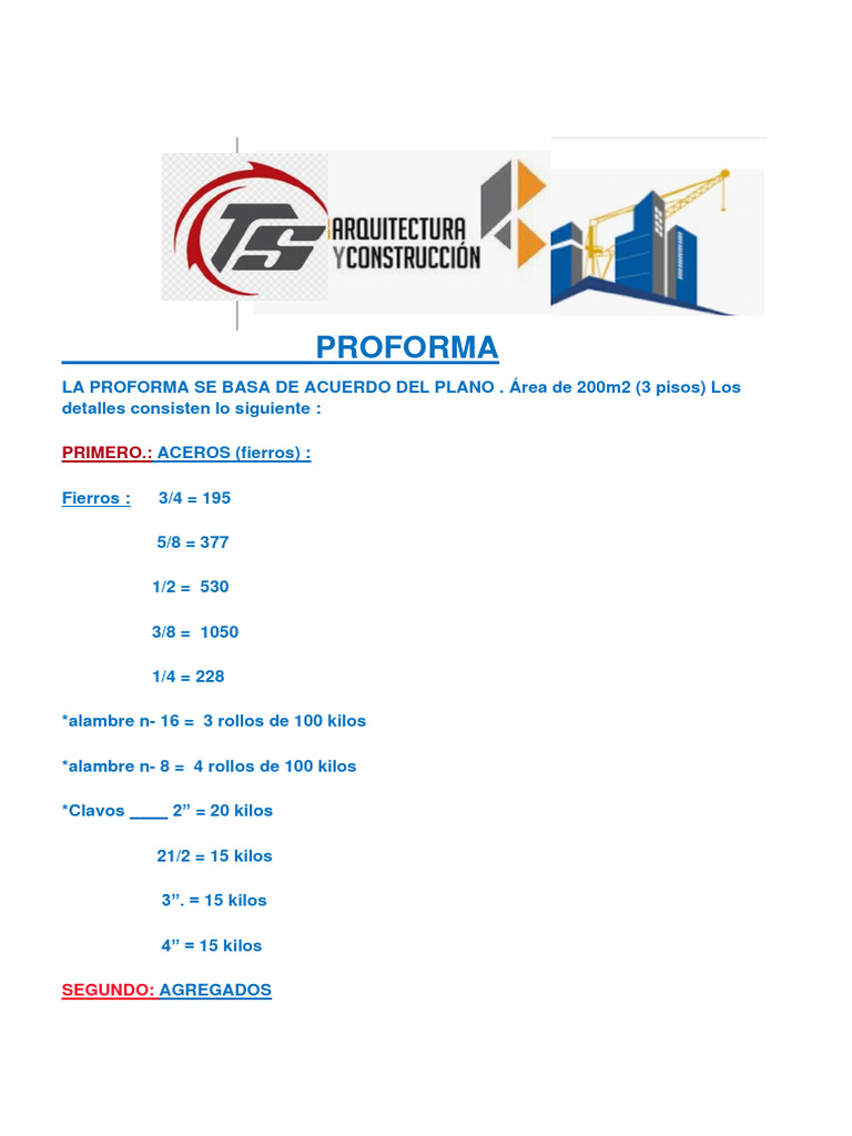 Proforma de Construcción y Materiales | PDF | Construyendo tecnología ...