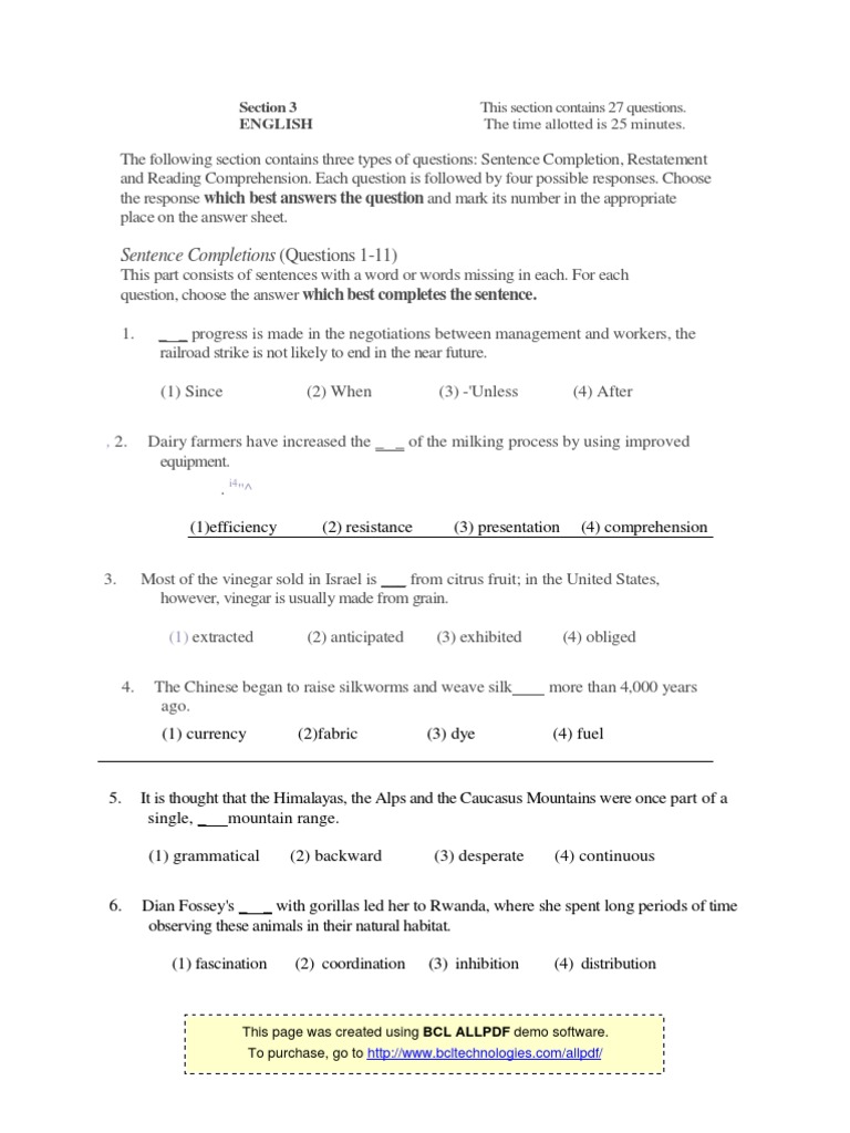 Psychometric Test: Sentence Completion | PDF | Potato | Neurology