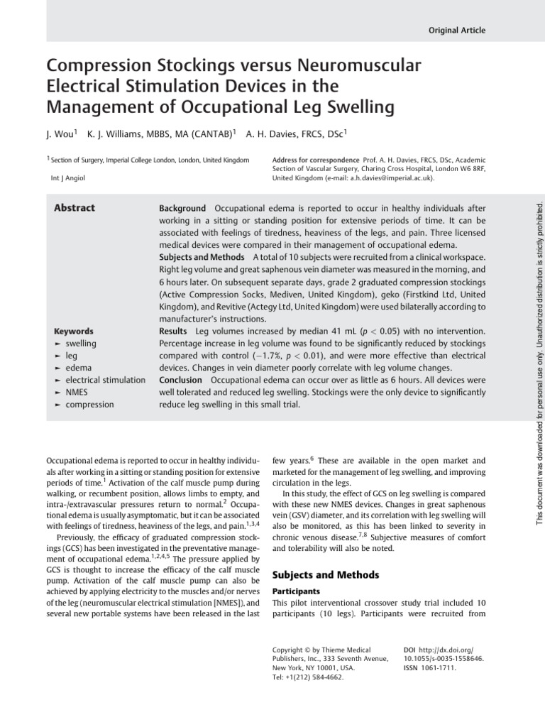 Compression Stockings Versus Neuromuscular Electrical Stimulation | PDF ...