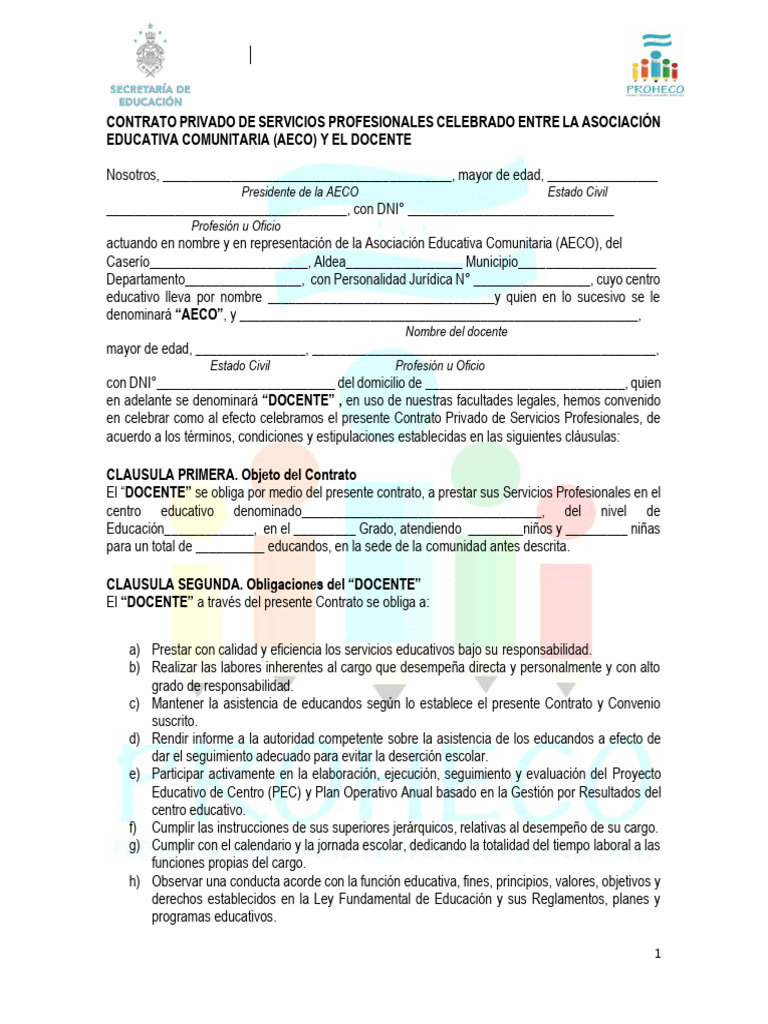 Contrato Docente Proheco 2024 | PDF | Evaluación | Honduras