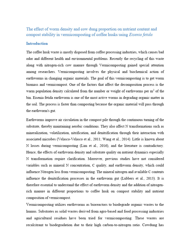 Worm Density Effects on Vermicomposting Nutrients | PDF | Manure | Compost
