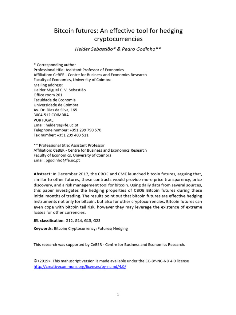 Bitcoin Futures for Cryptocurrency Hedging | PDF | Futures Contract ...