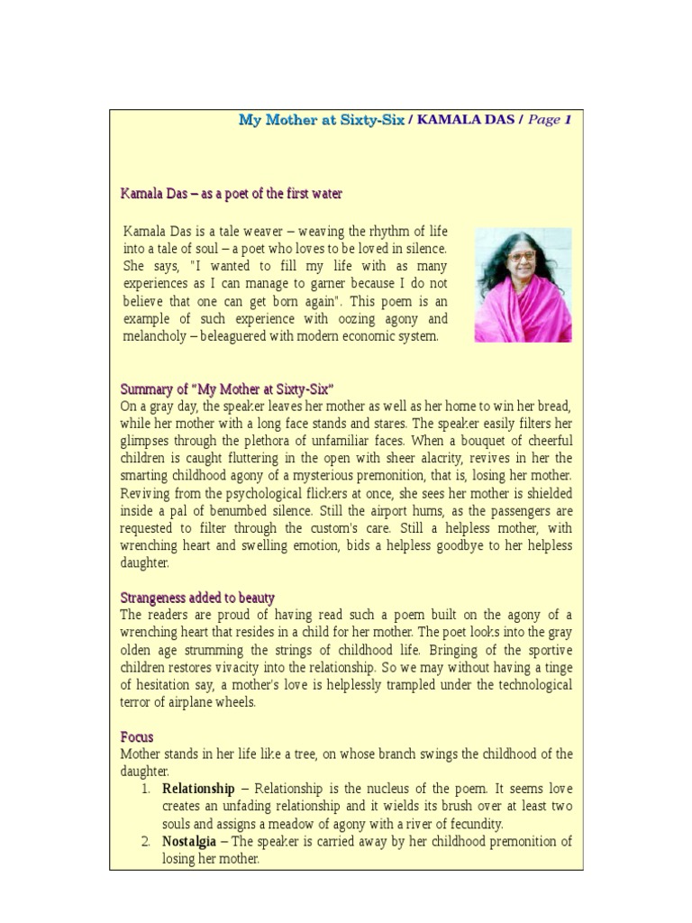 Kamala Das My Mother at SixtySix