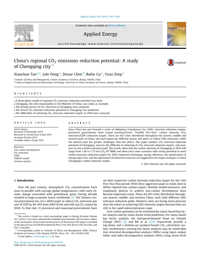 CO2 Emission Reduction in Chongqing | PDF | Emission Intensity ...