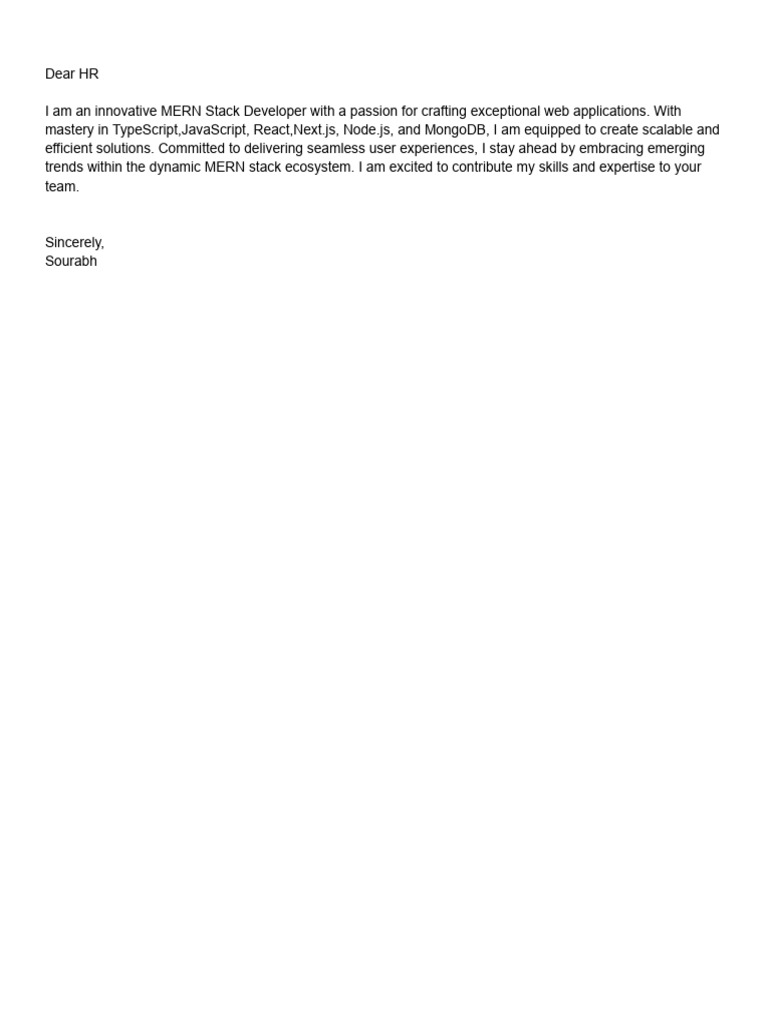 MERN Stack Developer Application Letter | PDF